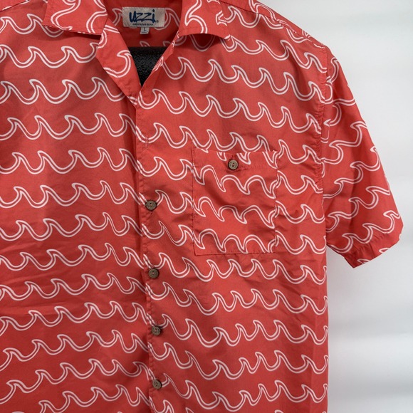 Uzzi Amphibious Gear Wave Print all over Shirt Mens L Orange Surf Beach Button - Picture 4 of 6